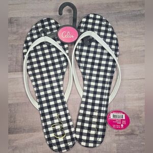 Celia Black and White Gingham Checkered Women's Flip Flops